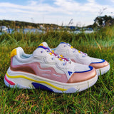 Onset, White Pink Yellow Blue Retro Sneakers, 36